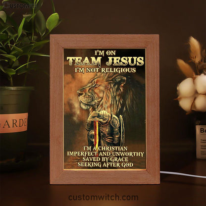 I'm On Team Jesus Frame Lamp Art - Lion & Warrior Frame Lamp - Jesus Frame Lamp Pictures - Christian Night Light