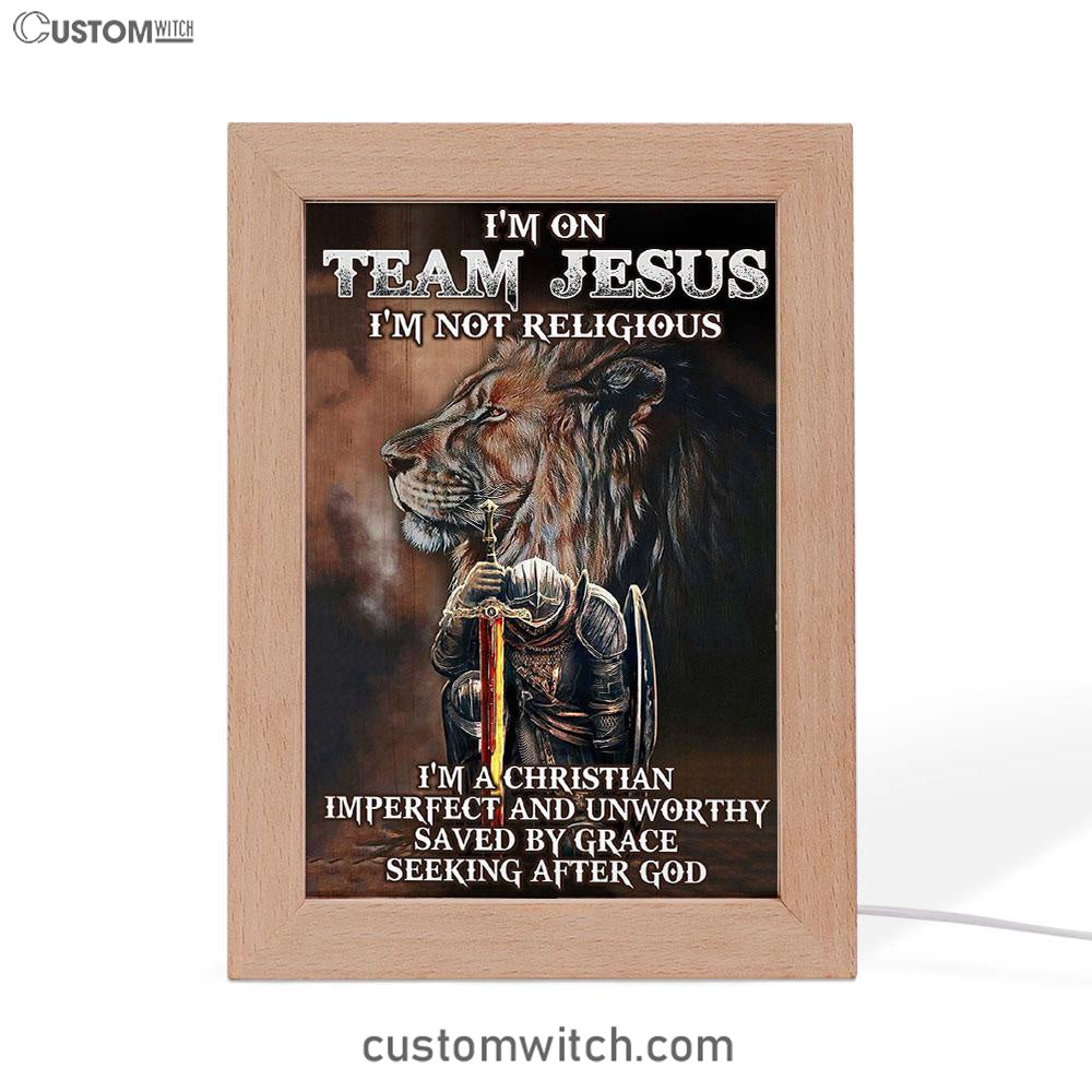 I'm On Team Jesus Frame Lamp Art - Lion & Warrior Frame Lamp - Jesus Frame Lamp Pictures - Christian Night Light