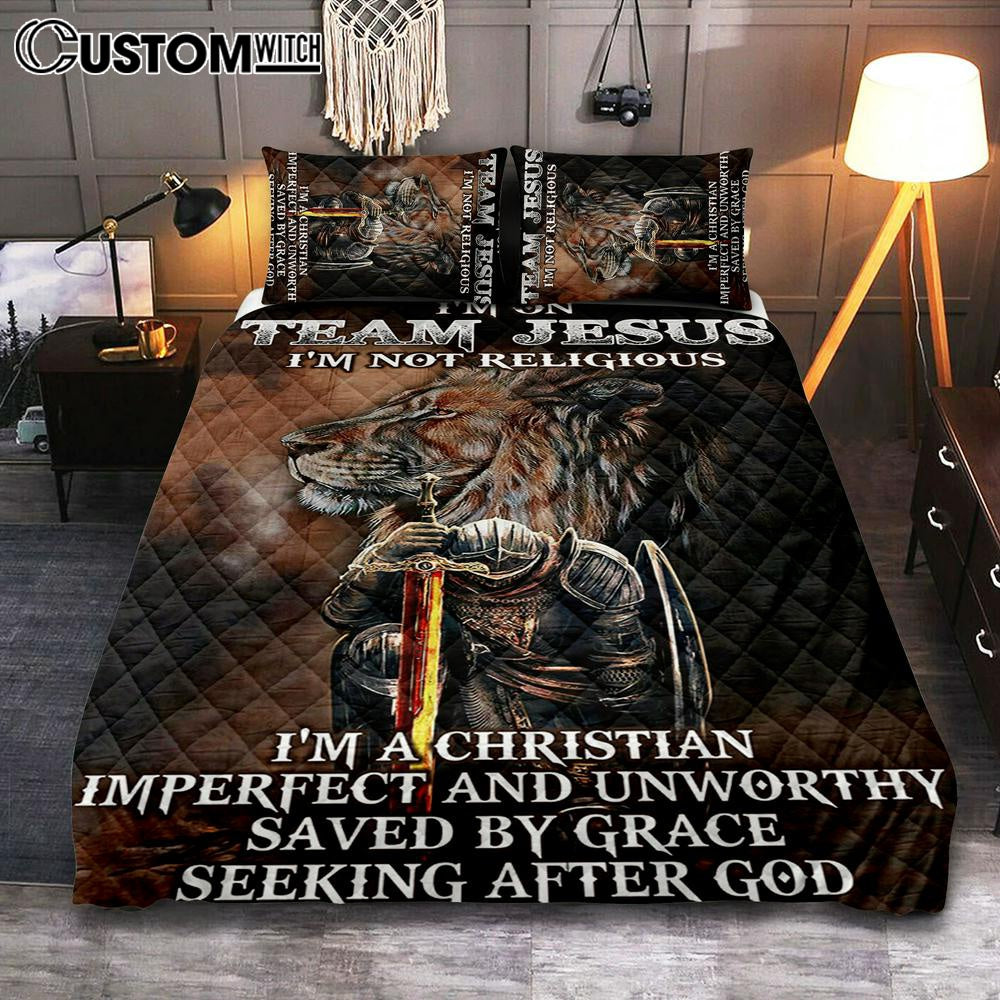 I'm On Team Jesus Quilt Bedding Set Bedroom - Lion & Warrior Quilt Bedding Set - Jesus Quilt Bedding Set Pictures - Christian Quilt Bedding Set Bedroom