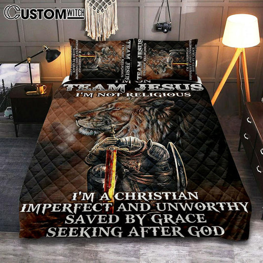 I'm On Team Jesus Quilt Bedding Set Bedroom - Lion & Warrior Quilt Bedding Set - Jesus Quilt Bedding Set Pictures - Christian Quilt Bedding Set Bedroom
