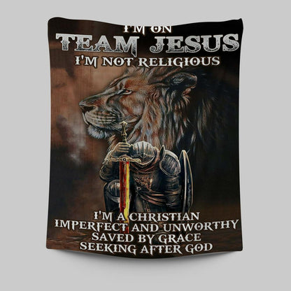 I'm On Team Jesus Tapestry Wall Art - Lion & Warrior Tapestry - Jesus Tapestry Pictures - Christian Tapestries Wall Art