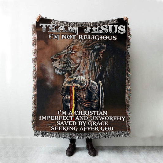 I'm On Team Jesus Woven Throw Blanket - Lion & Warrior Woven Blanket - Jesus Woven Blanket Pictures - Christian Woven Throw Blanket