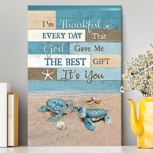 I'm Thankful Every Day Blue Sea Turtle Canvas Art - Bible Verse Wall Art - Christian Inspirational Wall Decor