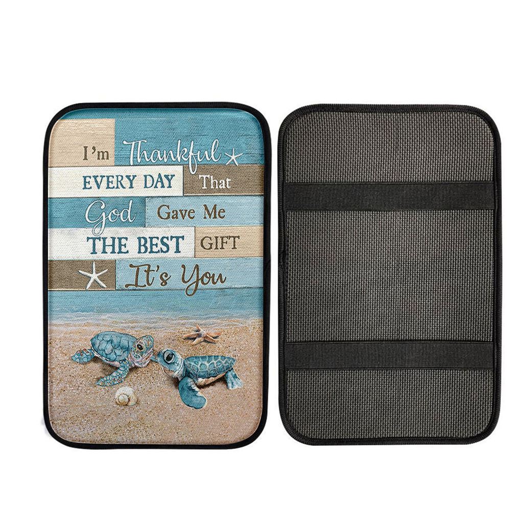 I'm Thankful Every Day Blue Sea Turtle Car Center Console Cover, Christian Car Armrest Accessories