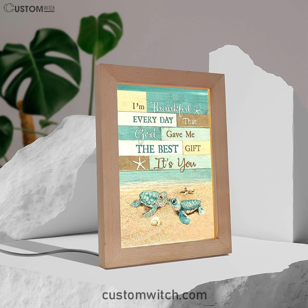 I'm Thankful Every Day Blue Sea Turtle Frame Lamp Art - Bible Verse Art - Christian Inspirational Decor