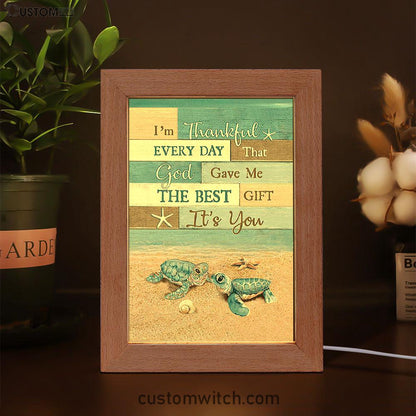 I'm Thankful Every Day Blue Sea Turtle Frame Lamp Art - Bible Verse Art - Christian Inspirational Decor