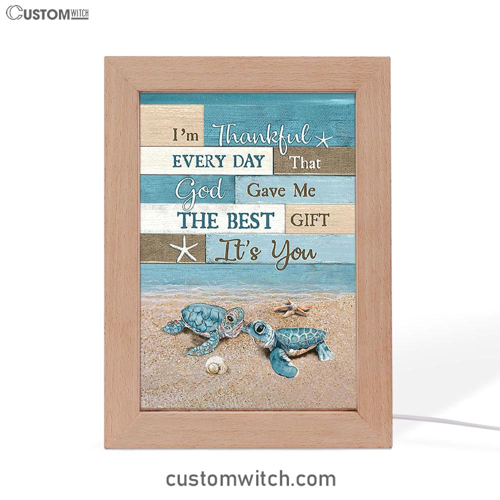 I'm Thankful Every Day Blue Sea Turtle Frame Lamp Art - Bible Verse Art - Christian Inspirational Decor