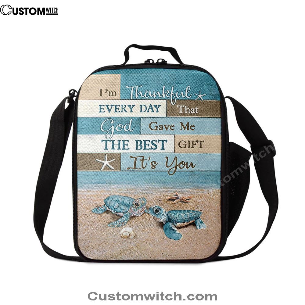 I'm Thankful Every Day Blue Sea Turtle Lunch Bag, Christian Lunch Bag, Religious Lunch Box For School, Picnic