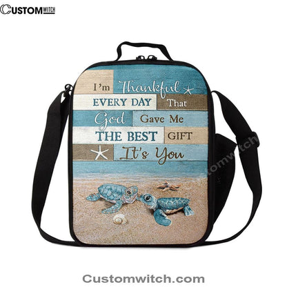 I'm Thankful Every Day Blue Sea Turtle Lunch Bag, Christian Lunch Bag, Religious Lunch Box For School, Picnic