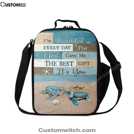 I'm Thankful Every Day Blue Sea Turtle Lunch Bag, Christian Lunch Bag, Religious Lunch Box For School, Picnic