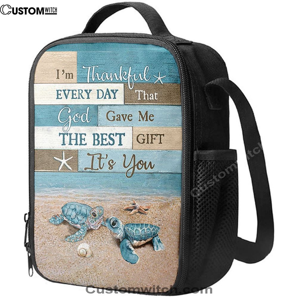 I'm Thankful Every Day Blue Sea Turtle Lunch Bag, Christian Lunch Bag, Religious Lunch Box For School, Picnic