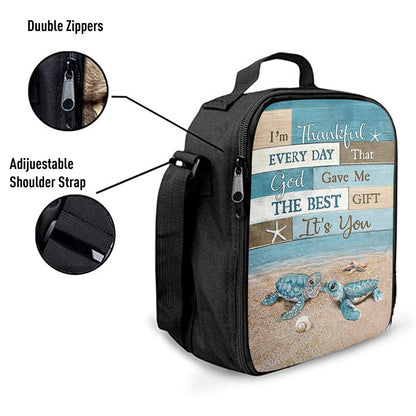 I'm Thankful Every Day Blue Sea Turtle Lunch Bag, Christian Lunch Bag, Religious Lunch Box For School, Picnic