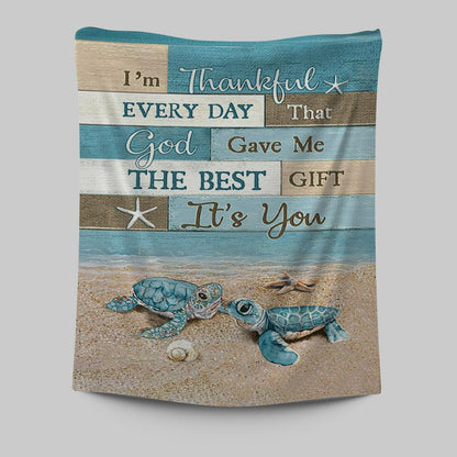 I'm Thankful Every Day Blue Sea Turtle Tapestry Art - Bible Verse Wall Art - Christian Inspirational Wall Decor