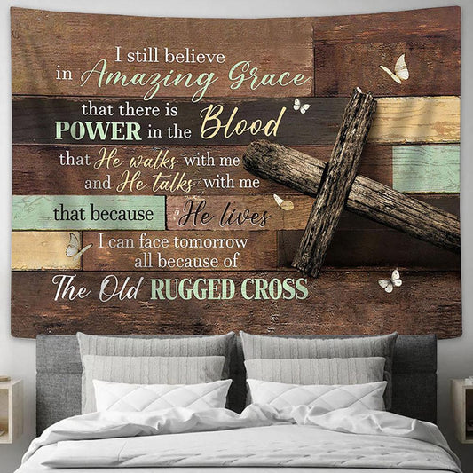 I still believe in grace cross Butterfly Tapestry Wall Art - Bible Verse Tapestry - Religious Tapestry Wall Hanging