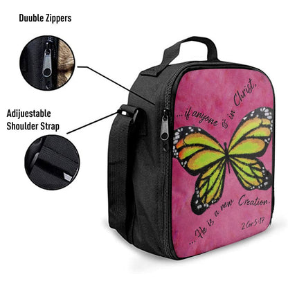 If Anyone Is In Christ He Is A New Creation Butterfly Lunch Bag, Christian Lunch Bag, Religious Lunch Box For School, Picnic