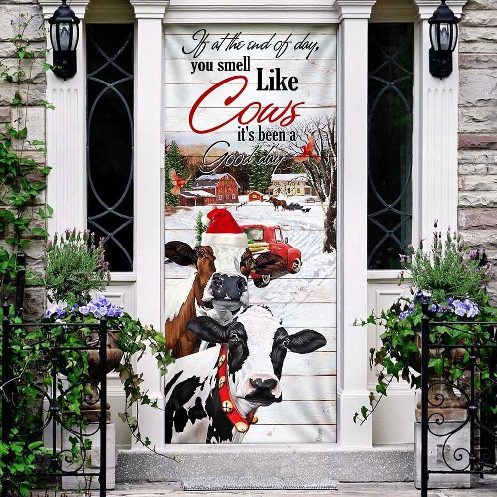 If At The End Of Day You Smell Like Cows Door Cover, Farm Life Christmas Door Cover, Christmas Door Knob Covers, Christmas Outdoor Decoration