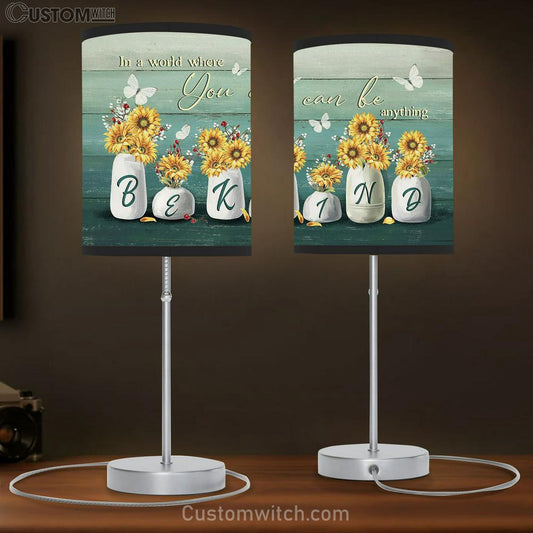 In A World Where You Can Be Anything Sunflower Vase Butterfly Table Lamb Art - Bible Verse Lamb Gift - Christian Bedroom Decor