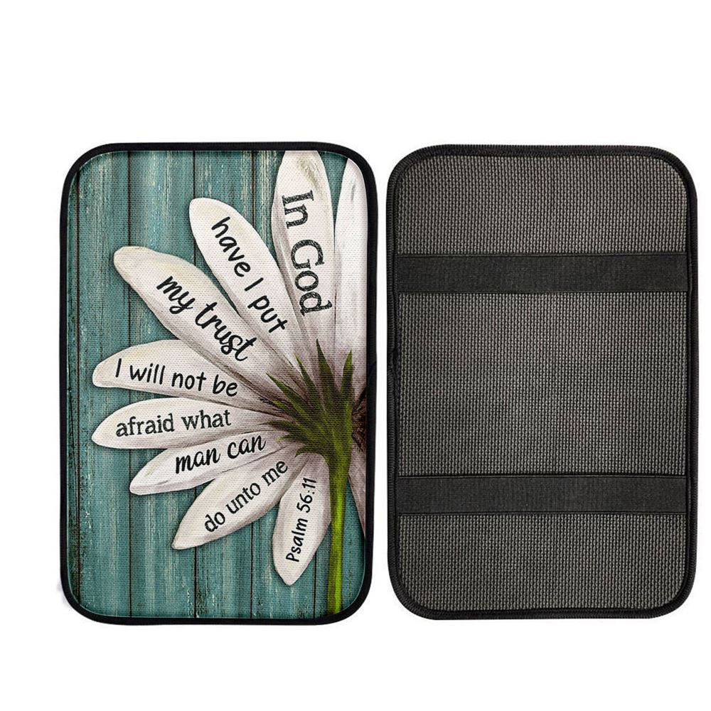 In God Have I Put My Trust Lily Flower Car Center Console Cover, Christian Car Armrest Accessories