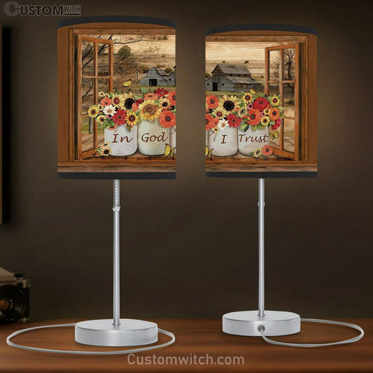 In God I Trust Barn On Farm Types Of Flowers Table Lamb Gift - Bible Verse Table Lamb - Religious Bedroom Decor