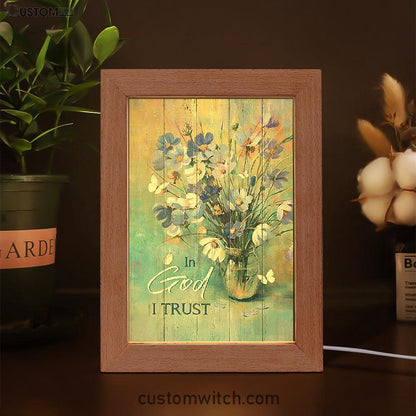 In God I Trust Blue Delicate Flower Frame Lamp - Christian Art - Religious Home Decor
