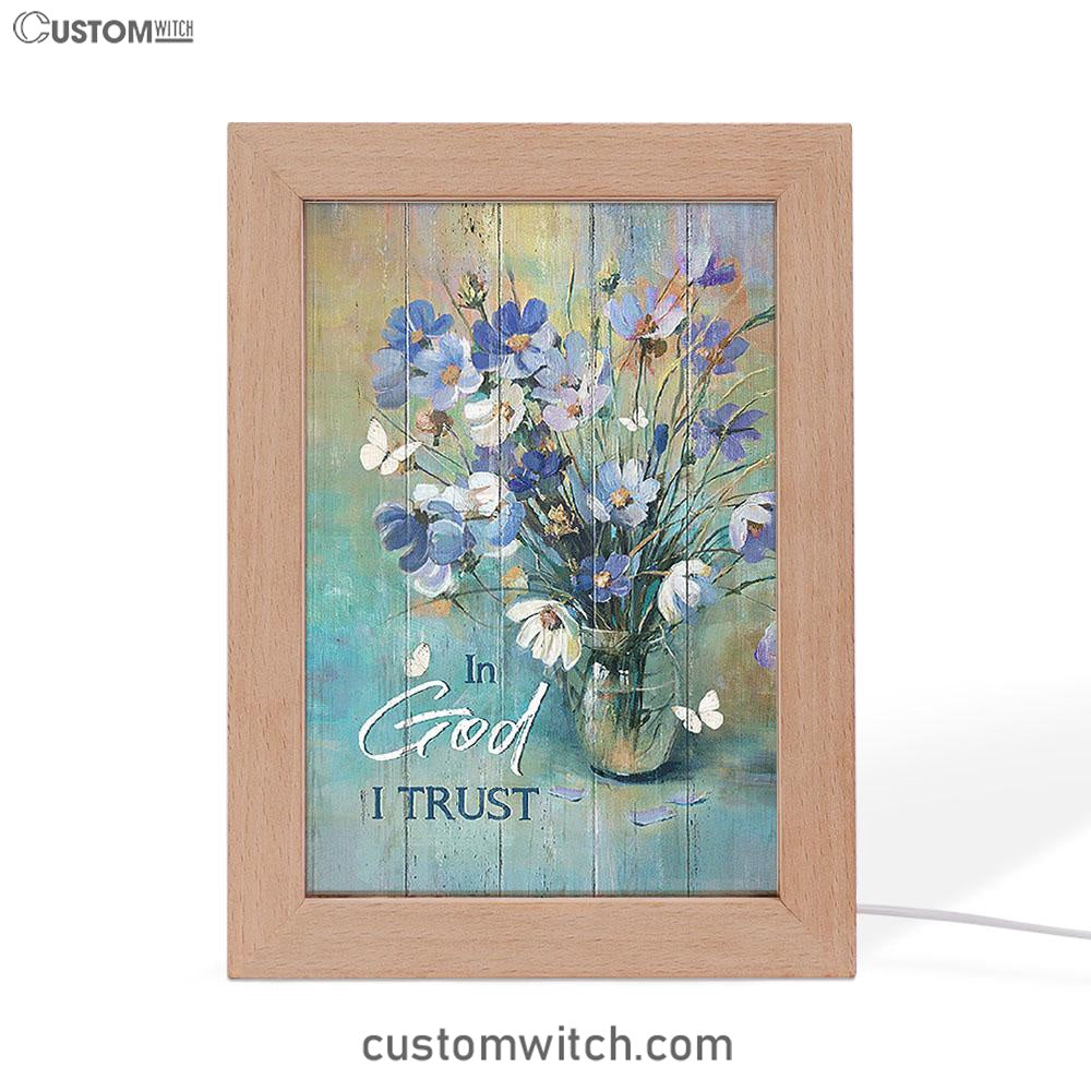In God I Trust Blue Delicate Flower Frame Lamp - Christian Art - Religious Home Decor