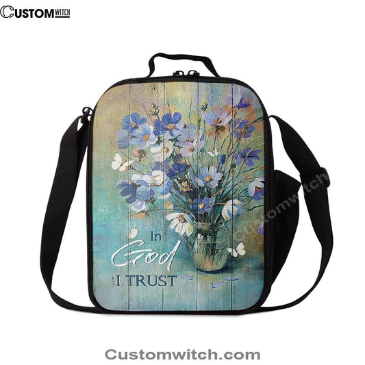 In God I Trust Blue Delicate Flower Lunch Bag, Christian Lunch Bag, Religious Lunch Box For School, Picnic