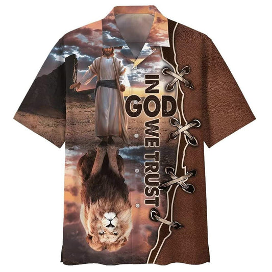 In God We Trust Jesus And Lion Hawaiian Shirt For Men, Christian Hawaiian Shirt, Gift For Christian