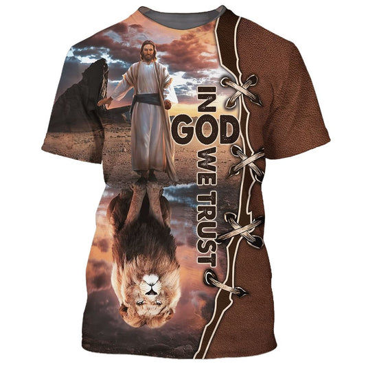 In God We Trust Jesus And The Lions All Over Print 3D T-Shirt, Gift For Christian, Jesus Shirt