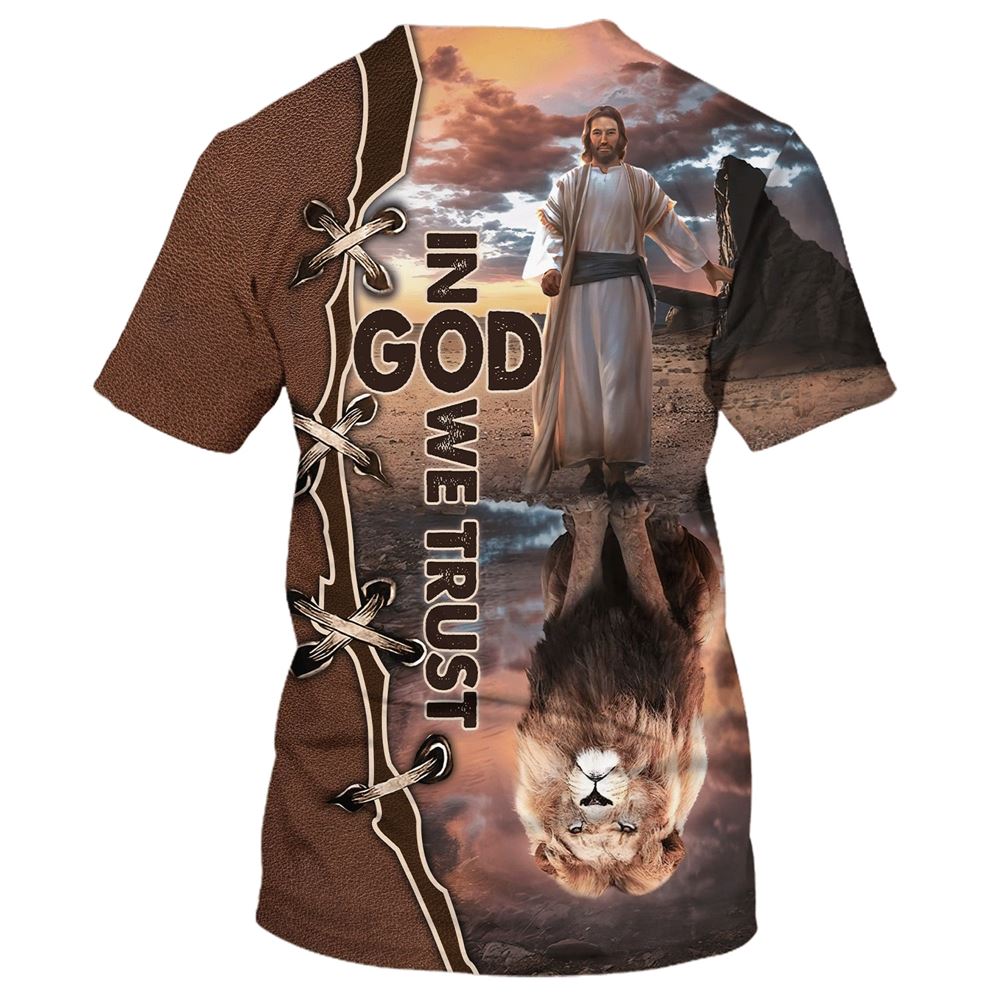 In God We Trust Jesus And The Lions All Over Print 3D T-Shirt, Gift For Christian, Jesus Shirt