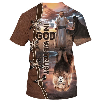 In God We Trust Jesus And The Lions All Over Print 3D T-Shirt, Gift For Christian, Jesus Shirt