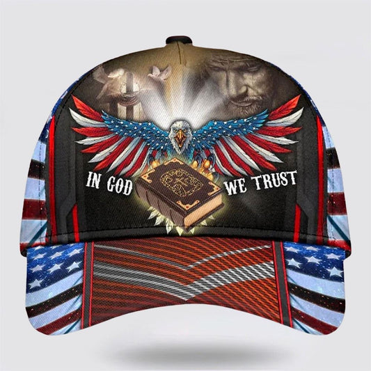 In God We Trust Jesus Cross Eagle All Over Print Baseball Cap, God Cap, Gift Ideas For Male
