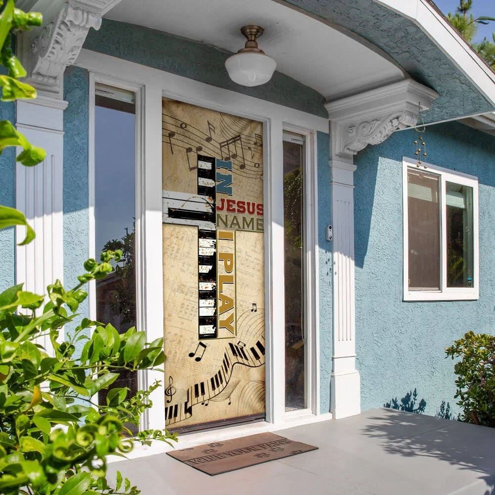 In Jesus Name I Play Piano Door Cover, Christian Door Decor, Door Christian Church, Christian Door Plaques