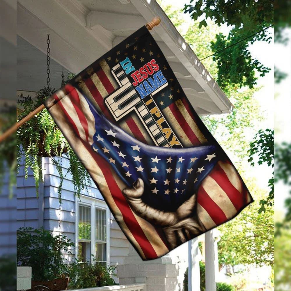 In Jesus Name I Play Piano Flag, Outdoor Christian House Flag, Christian Flag, Scripture Flag, Garden Banner