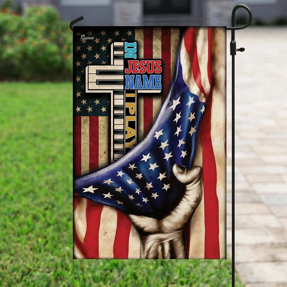 In Jesus Name I Play Piano Flag, Outdoor Christian House Flag, Christian Flag, Scripture Flag, Garden Banner