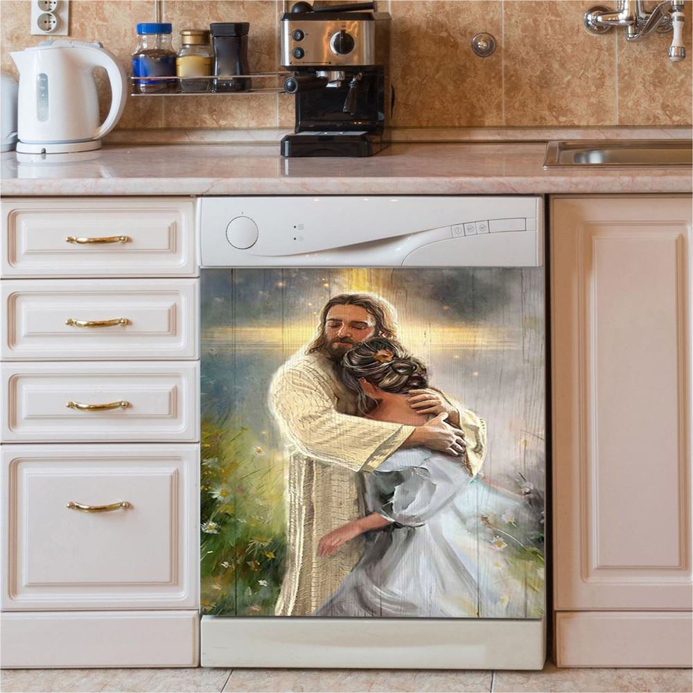 In The Arms Of God Dishwasher Cover, Jesus Hug Daisy Field Dishwasher Stickers, Bible Verse Kitchen Decor