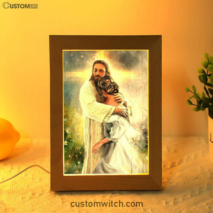 In The Arms Of God Frame Lamp - Jesus Hug Daisy Field Frame Lamp Art - Bible Verse Art - Christian Inspirational Decor