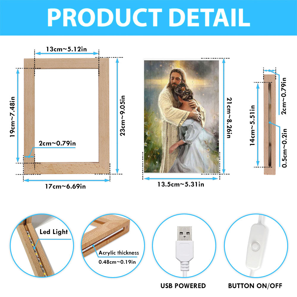 In The Arms Of God Frame Lamp - Jesus Hug Daisy Field Frame Lamp Art - Bible Verse Art - Christian Inspirational Decor