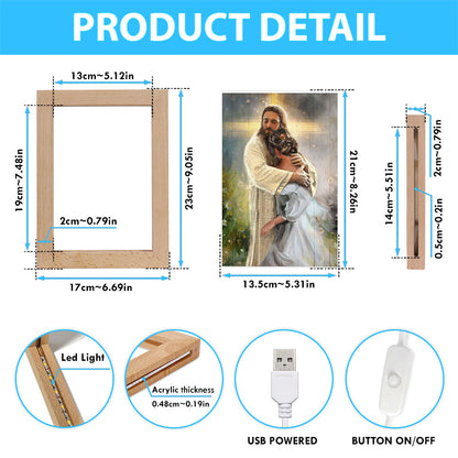 In The Arms Of God Frame Lamp - Jesus Hug Daisy Field Frame Lamp Art - Bible Verse Art - Christian Inspirational Decor