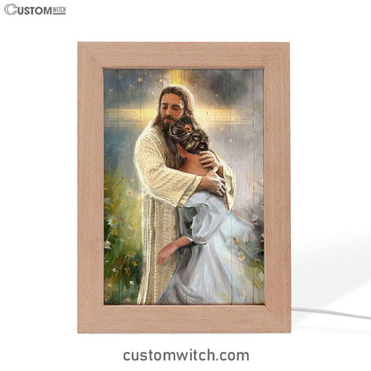 In The Arms Of God Frame Lamp - Jesus Hug Daisy Field Frame Lamp Art - Bible Verse Art - Christian Inspirational Decor