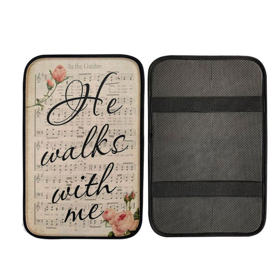 In The Garden Hymn He Walks With Me Car Center Console Cover, Christ Car Armrest Accessories