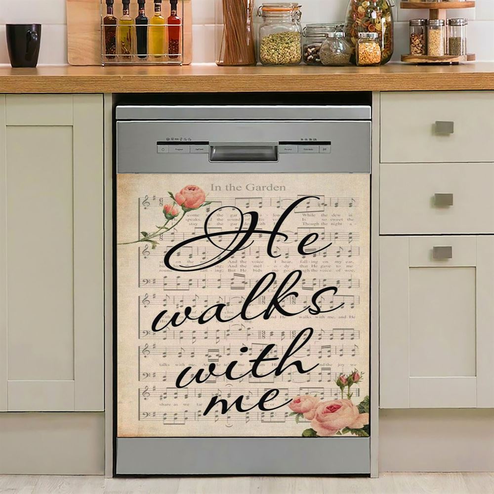 In The Garden Hymn He Walks With Me Dishwasher Cover, Bible Verse Dishwasher Stickers, Scripture Kitchen Decor