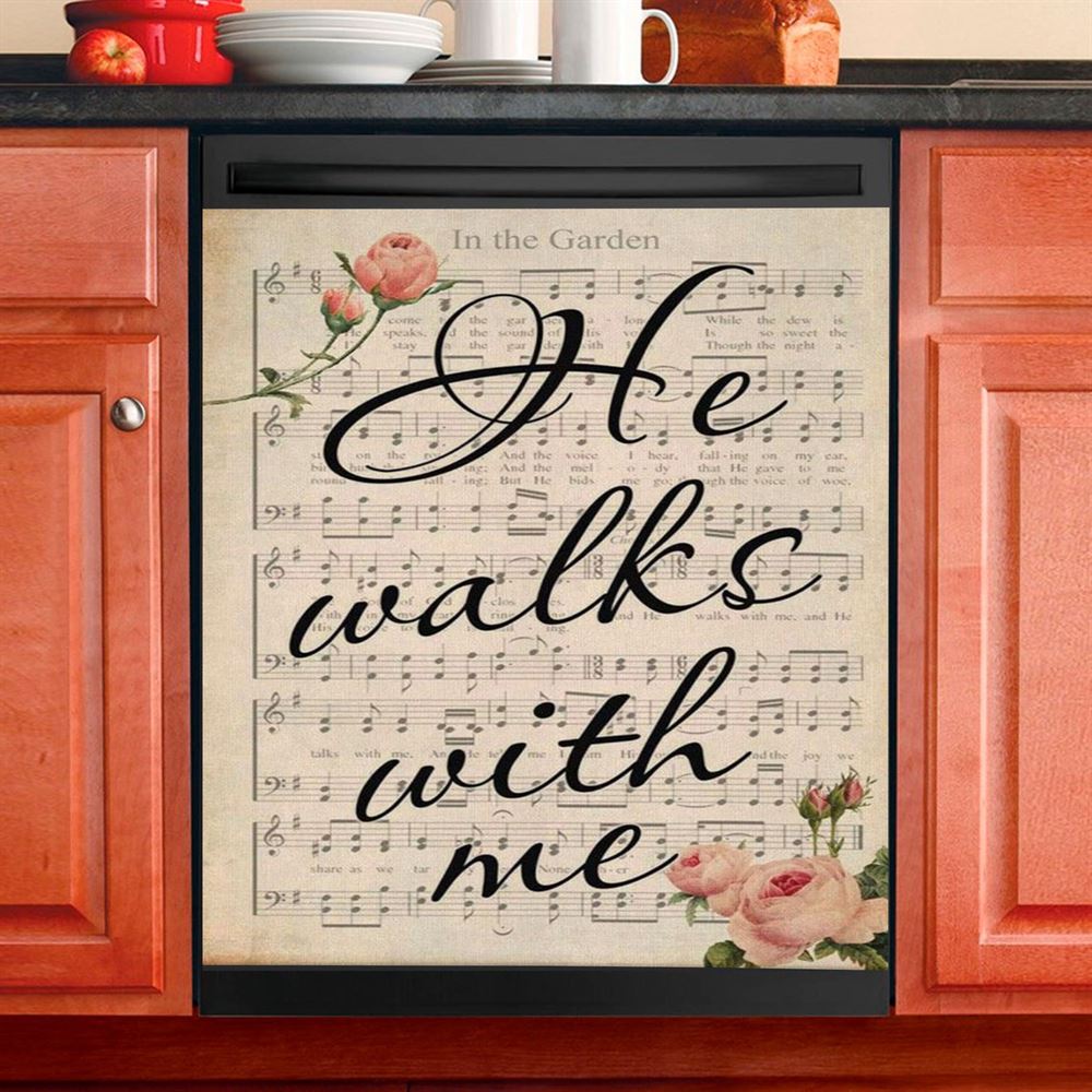 In The Garden Hymn He Walks With Me Dishwasher Cover, Bible Verse Dishwasher Stickers, Scripture Kitchen Decor