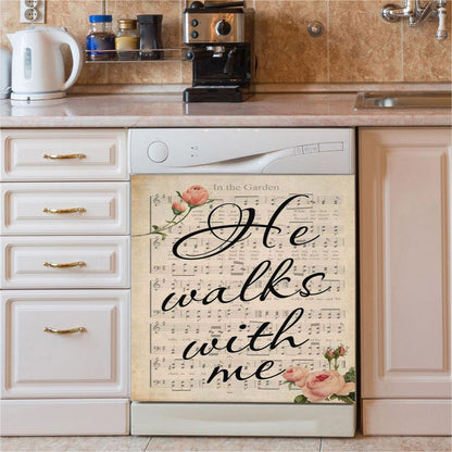 In The Garden Hymn He Walks With Me Dishwasher Cover, Bible Verse Dishwasher Stickers, Scripture Kitchen Decor
