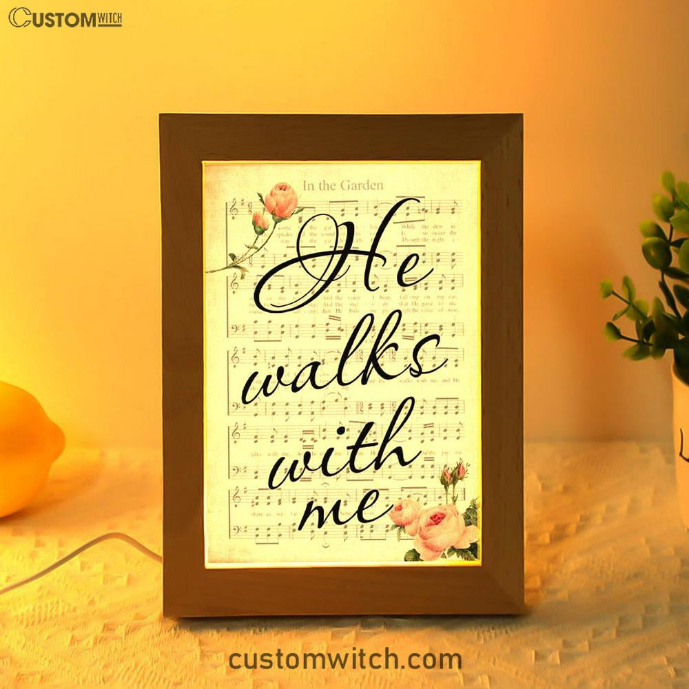 In The Garden Hymn He Walks With Me Frame Lamp Prints - Bible Verse Decor - Scripture Art