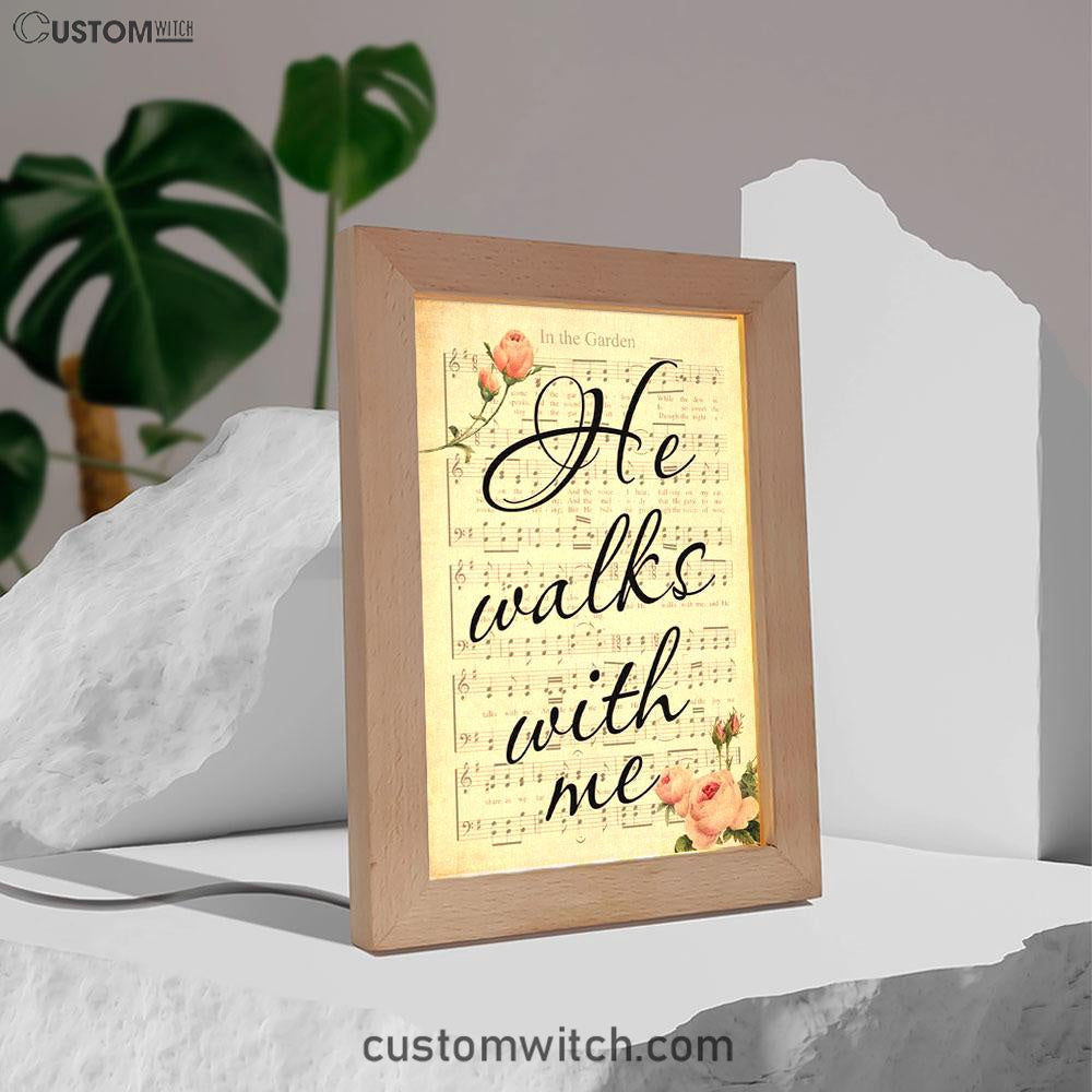 In The Garden Hymn He Walks With Me Frame Lamp Prints - Bible Verse Decor - Scripture Art