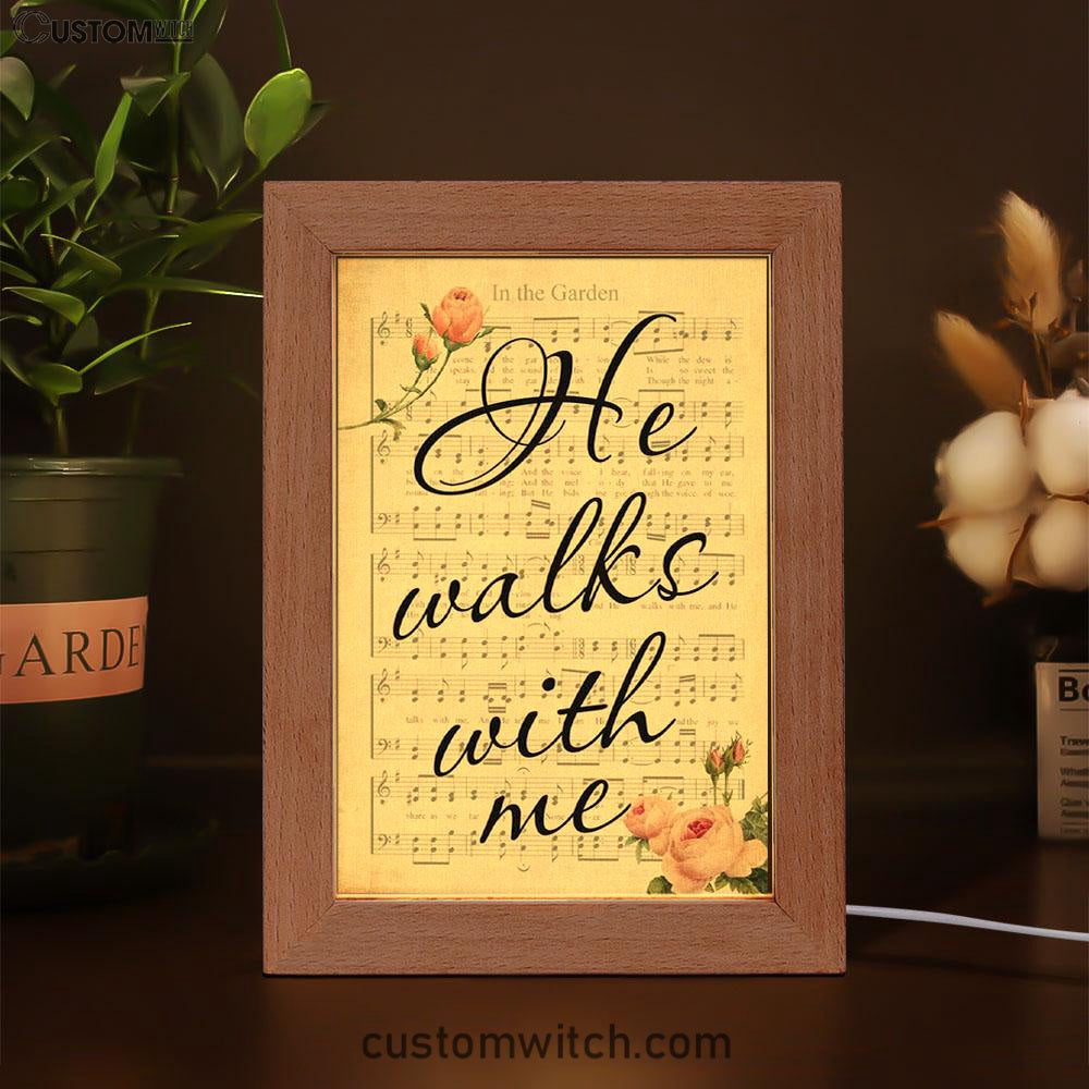 In The Garden Hymn He Walks With Me Frame Lamp Prints - Bible Verse Decor - Scripture Art
