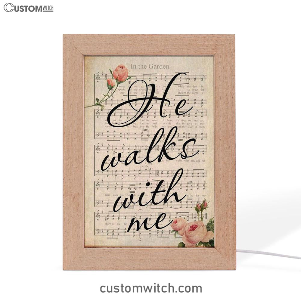 In The Garden Hymn He Walks With Me Frame Lamp Prints - Bible Verse Decor - Scripture Art