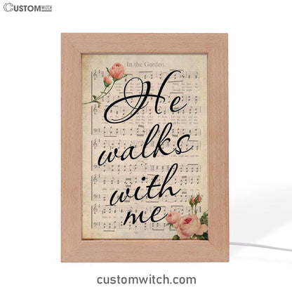 In The Garden Hymn He Walks With Me Frame Lamp Prints - Bible Verse Decor - Scripture Art