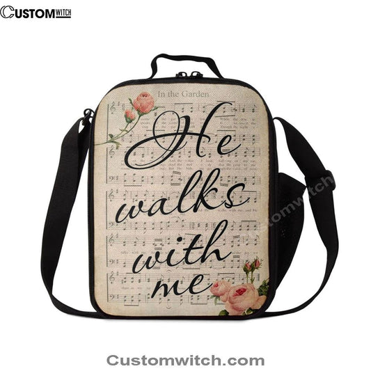 In The Garden Hymn He Walks With Me Lunch Bag, Christian Lunch Bag, Religious Lunch Box For School, Picnic