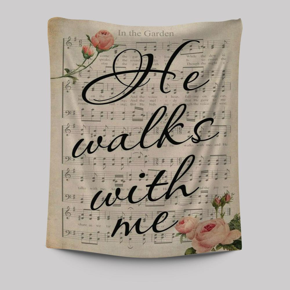 In The Garden Hymn He Walks With Me Tapestry Prints - Bible Verse Wall Decor - Scripture Wall Art